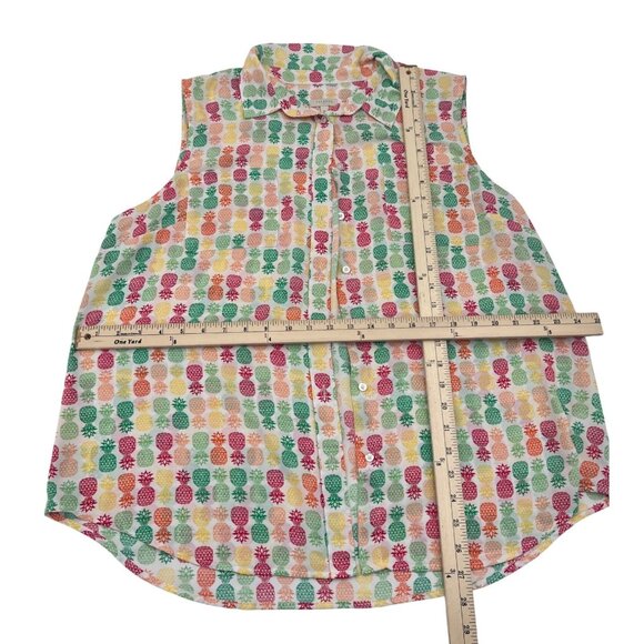 Talbots Women's Sleeveless Button-Front Pineapple Print Blouse XL Multicolor Lig - Picture 2 of 5